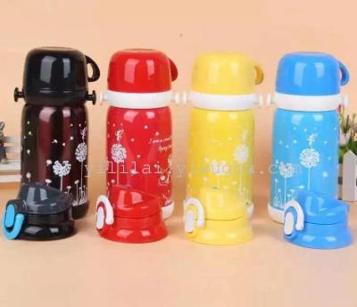 Double lid children's straw thermos