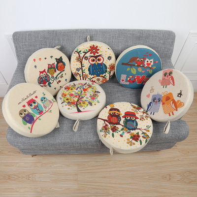 Owl linen sponge seat cushion linen round cushion furniture soft decoration