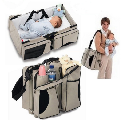 2 in 1 Messenger Diaper Bag Movement Baby Bed Travelling Changing Bags Fold Baby Bed
