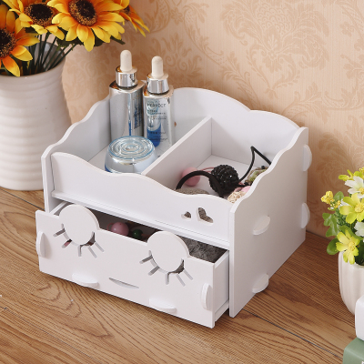 Wood plastic board white wall makeup box on the bedroom table adornments furniture rack