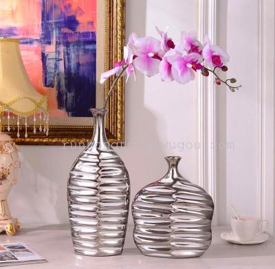 The whole network hot plating ceramic vase flower stripe handicraft decoration simple fashion Home Furnishing
