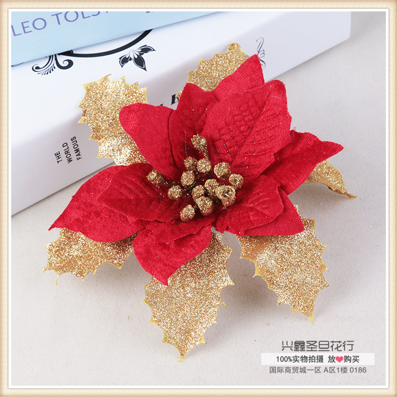 红色混闪亮金芯圣诞花枝 好品质人造花仿真花假花