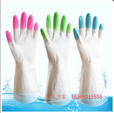 Household Gloves Cleaning Gloves Rubber Gloves Dishwashing Gloves Fingertip Two-Color Latex Gloves