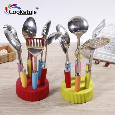 High quality stainless steel kitchenware handle rainbow suit 6 pieces kitchen cooking scoop shovel spoon spatula