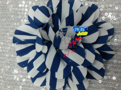 Wenzhou shoe factory orders of blue and white striped chiffon dress shoe accessories hairpin DIY manual trumpetflower