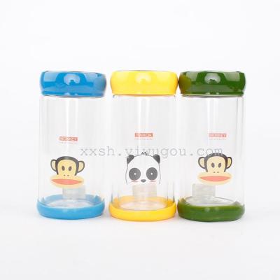 Cartoon short glass single double insulation glass female tea cup with lid portable sweet cup