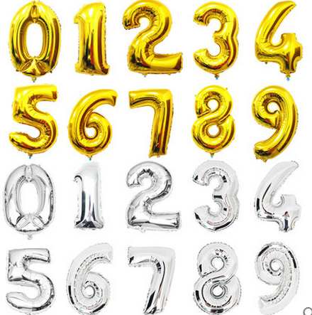 16寸金银色数字婚庆生日庆典装饰布置铝膜气球