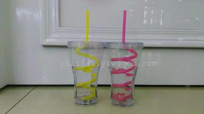 ... '> single-layer plastic cup advertising cup new thread body 500ML single-layer environmental protection plastic bending cup straw cup