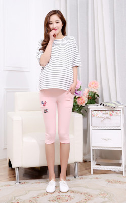 Pregnant women in summer 7 minutes of trousers large size to support the abdomen pants summer thin small - legged pants