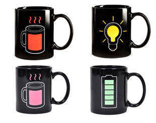 Creative Cup Battery Discoloration Cup Magic Temperature Sensing Magic Mug Ceramic Cup Coffee Cup Fashion Couple's Cups