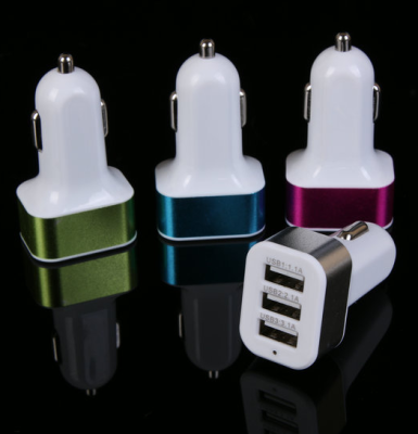 New aluminum ring 3USB car charger car phone charger car with a single head car supplies
