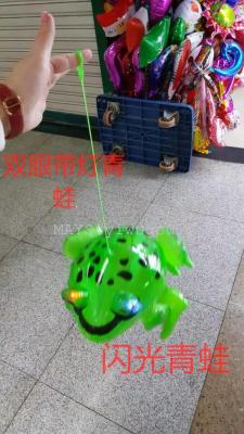 Factory outlet PVC inflatable frog eyes light emitting frog children toy with rope flash frog