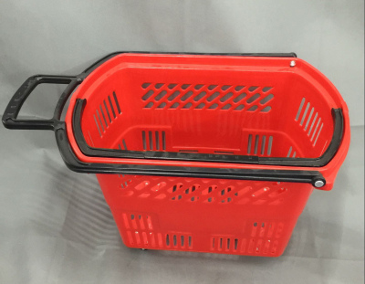 Four-Wheel Pull Rod Plastic Shopping Basket