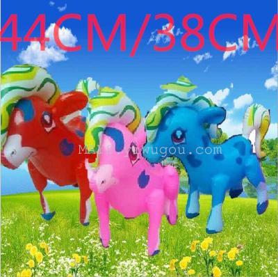 The new rainbow horse manufacturers selling children's inflatable toy stall PVC balloon fur color horse