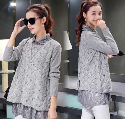 Korean Surrogate Shopping New Oversized Knit Sweater Loose Lace Two-Piece Bottoming Shirt for Women