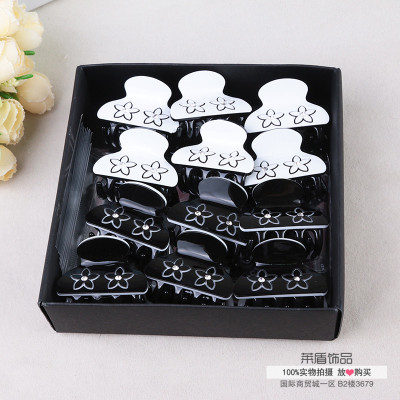 Hair ornaments acrylic black and white flowers temperament graceful hairpin grip clip Hair catch