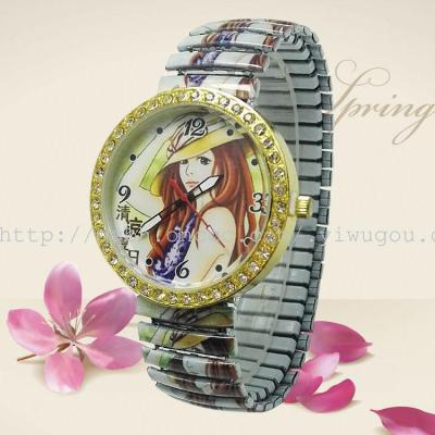 Spring girl with elastic alloy watchband star pattern printing daytonanahewnoymp