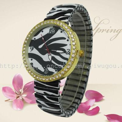 Leopard zebra camouflage alloy watchband spring elastic belt printing Watch