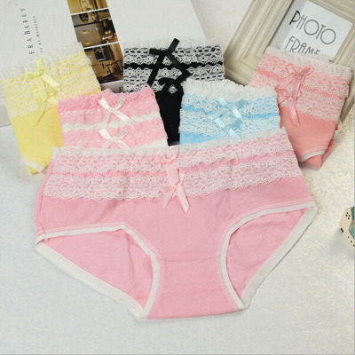 Candy girl Japanese cute Lace Waist briefs cotton seamless underwear