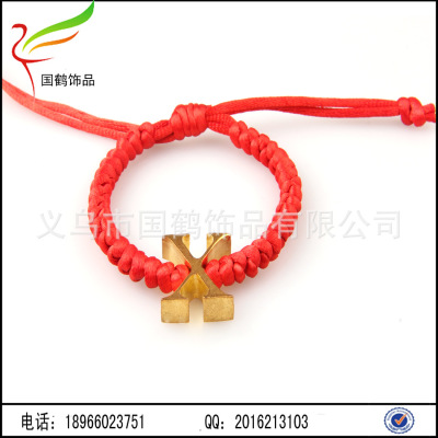 Korean hand woven alloy X word Pu genuine leather Red String Bracelet