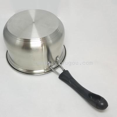 Stainless Steel Three-Piece Milk Pot Silver Color Pot Set Steel Cover Single Handle Household Milk Pot