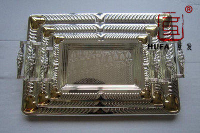 Trapezoidal Square Plate Silver-Plated (Side Flower a) (Gold)