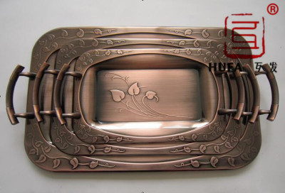 Egg-Shaped Square Plate Red Copper Plated Bronze Three-Piece Plate Arab Plate