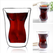 White transparent color round straight hand-made glass double layer cup moonlight cup coffee cup strong man cup