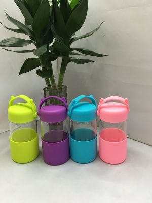 Factory outlet high boron silicon glass candy cup can carry silicone cup lid.360 ml glass