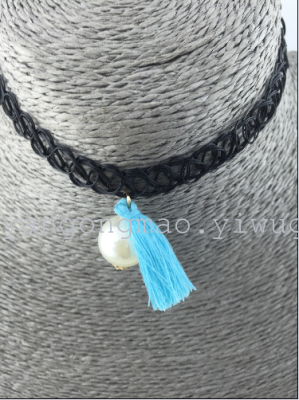 The red star network with a pearl fish silk tassel neck collared female short clavicle Necklace 127 (31