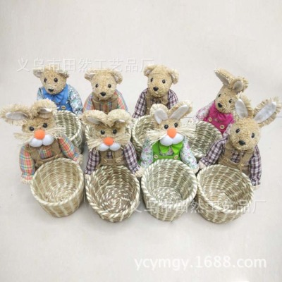 Handmade straw crafts decorative ornaments basket Home Furnishing rabbit bear storage basket