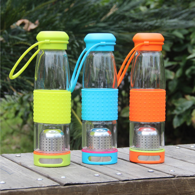Portable glass glass bottle glass transparent cup sports creative filter tea cup with lid