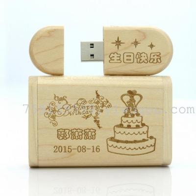 Factory wholesale wooden U disk round wooden U disk U disk laser engraving bamboo fashion