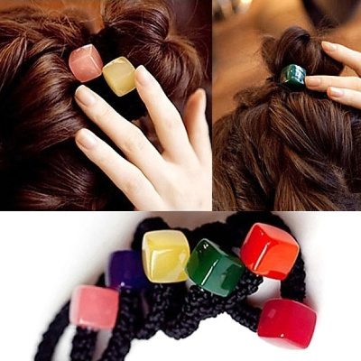 Acrylic candy color ring hair rope small box shaped elastic jelly color flower