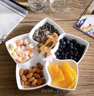 Creative ceramic sub grid plate Doug ceramic disc dry fruit snacks