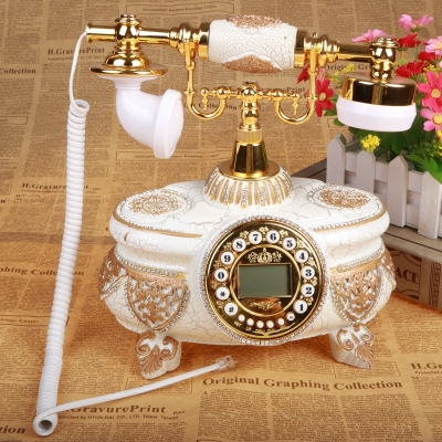 European Ivory White Crack Gold Diamond Antique Telephone Retro Telephone