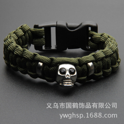 Parachute rope army green Skull Bracelet casual outdoor life saving holiday hand knitting