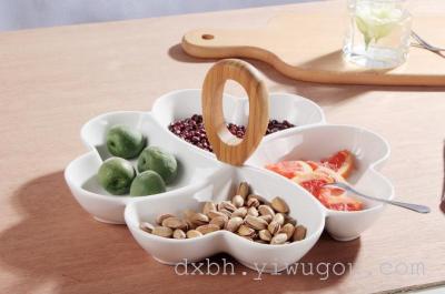 Ceramic dish dish fruit dessert snacks assorted cold dishes dish restaurant cafe utility with bamboo plate