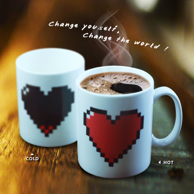Creative love heat sensitive ceramic color cup China ceramic cup glass thermometer