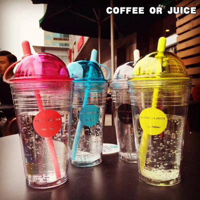 South Korea trend straw plastic cup creative personality double cup of coffee and tea drinking juice juice cup
