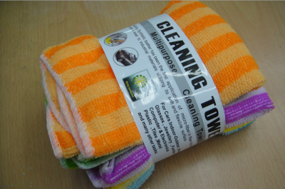 Superfine fiber color stripe cleaning cloth 5PCS super absorbent cloth towel