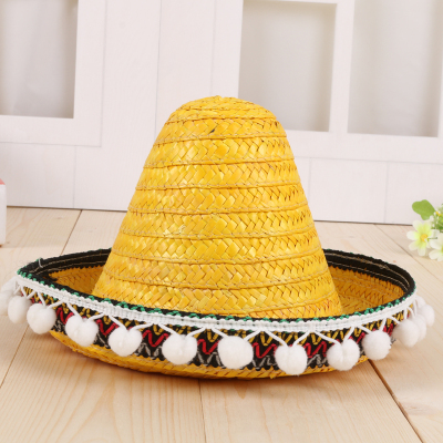 Straw Mexican Hat Pointed Hat Hand-Woven Children Hat Pure Natural Hat