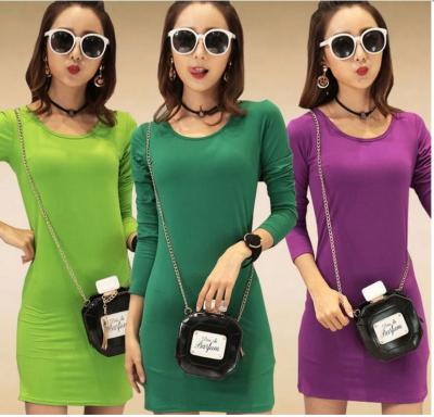 Autumn color package hip dress shirt sleeved T-shirt candy colors slim women's clothes