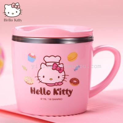 Hellokitty baby drink cup with lid fall proof stainless steel cups for children female milk cup
