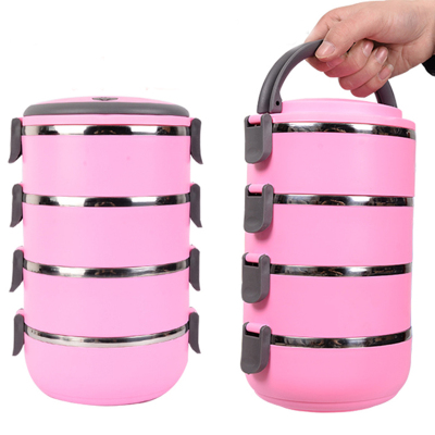 The insulation bucket pot of stainless steel lattice students lunch box lunch box lunch box double layer 3