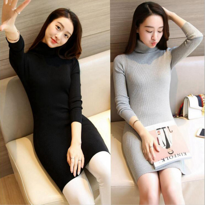 Knitted sweater dress hip turtleneck long base long sleeved package in the new winter