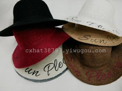 Autumn and winter mohair character embroidered with big hat and European hat.