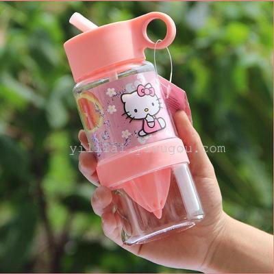 A cup of lemon juice Straw children plastic cups Cup with Straw lovely kettle adult students portable cup