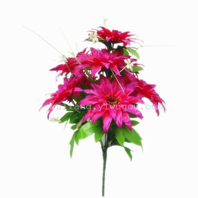 Hot gas of high quality silk flowers fruit expert 9 head ripplequot pointed sword potted chrysanthemum floral decoration