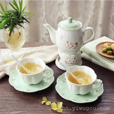 Cherry Blossom relief coffee pot coffee cup tea set set of tea set with 10 sets of cherry tea sets